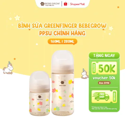 Bình sữa cho bé Greenfinger Bebegrow chất liệu nhựa PPSU an toàn, chịu nhiệt tốt 160ml/280ml Green Finger