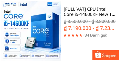 [FULL VAT] CPU Intel Core i5-14600KF New Tray Chính Hãng | 14 Nhân 20 Luồng | Socket LGA1700 | Bảo Hành 36 Tháng