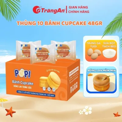 Bánh Cupcake Bông Lan Trứng Sữa 𝐏𝐎𝐏𝐈 Tràng An Cao Cấp 48g Mềm Thơm Dinh Dưỡng Tiện Lợi