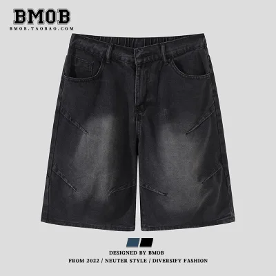 BMOB Retro Giặt Quần Short Denim Rời Thời Trang Phù Hợp Với Mỹ Hợp Thời Trang Mùa Hè Nam Năm Điểm Quần Hợp Thời Trang Hợp Thời Trang