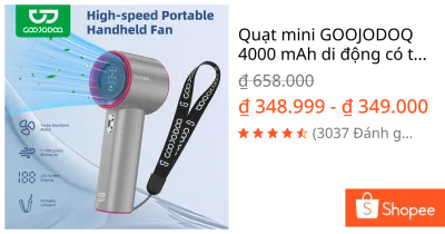 Quạt mini GOOJODOQ 4000 mAh di động có thể sạc gió mạnh 100 tốc độ turbo phản lực