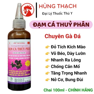 Đạm Cá Thuỷ Phân Gà Đá (100ml) cung cấp vitamin, khoáng, protein cho gà lên cơ, tăng trọng, đỏ tích
