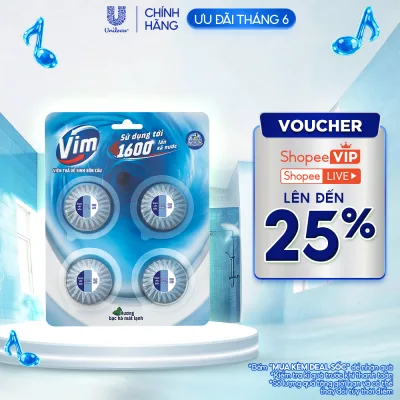 Viên Thả Vệ Sinh Bồn Cầu Vim| Sạch Khuẩn, Sáng Bóng đến 1600 Lần Xả (4x45g/vỉ)