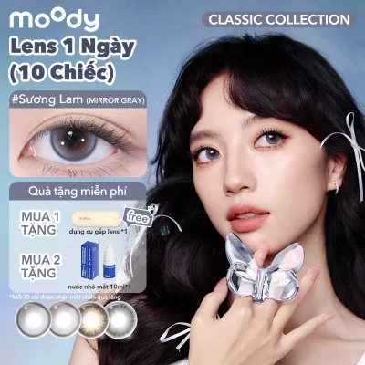 Set 10 kính áp tròng moody, giãn tròng 14.2 - 14.5mm, màu Sương Lam tự nhiên dễ phối đồ, có độ cận (0-7)