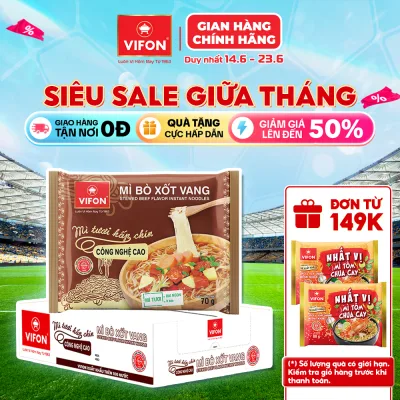 Thùng 30 gói Mì Tươi Bò Xốt Vang/ Thịt Bằm / Tôm Chua Cay VIFON 70gr/Gói