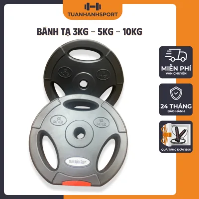 Bánh Tạ Nhựa Đúc Sẵn Tuấn Hạnh Sport – Lõi Xi Măng, Siêu Bền, Đủ Size 3kg 5kg 10kg – Tập Gym Tại Nhà