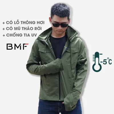 Áo chống nắng nam kaki có lỗ thông hơi, mũ tháo rời cao cấp, chống tia UV bảo vệ sức khỏe BMF