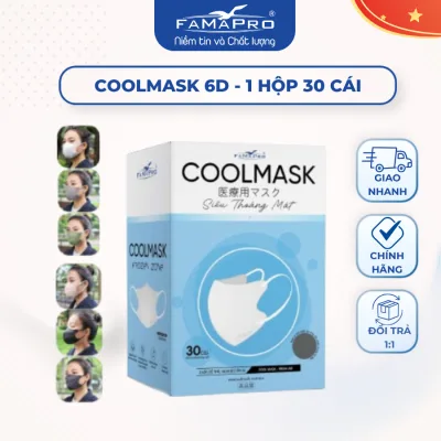 Khẩu trang Coolmask 6D 3 lớp Famapro Nam Anh hộp 30 chiếc đóng riêng từng túi