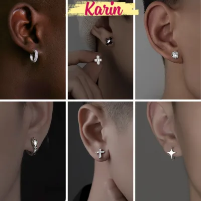 Bông Tai Titan Khuyên Tai Nam Nữ nụ đính đá Zircon châu bạc cá tính basic đơn giản sang trọng phụ kiện trang sức Karin