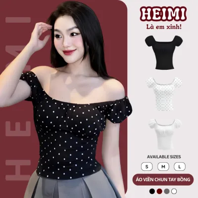 Áo Thun Nữ Tay Bồng Viền Chun Nhún Ngực Nhẹ Nhàng Nữ Tính Chất Thun Cotton Co Giãn HEIMI