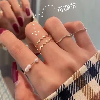 🎶 Set 5 Cái / bộ Bộ Nhẫn Trái Tim Zircon Vàng Thanh Lịch Mở Bạc Nhẫn Có Thể Điều Chỉnh Cho Nữ Phụ Kiện Trang Sức