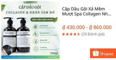 Cặp Dầu Gội Xả Mềm Mượt Spa Collagen Nhân Sâm 750ml Nobility, giảm rụng, gàu, phục hồi, mọc tóc