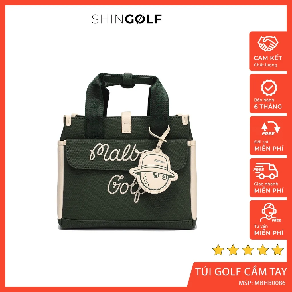 Túi xách tay Golf M.B Golfwear màu xanh rêu bóng Golf da cao cấp thời trang