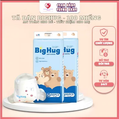 Tã dán BigHug combo 100 miếng đủ size cho bé yêu, tã mỏng nhẹ thấm hút tốt tã dán bỉm dán