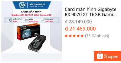 Card màn hình Gigabyte RX 9070 XT 16GB Gaming OC - Hàng new - BH 36 tháng - Full V