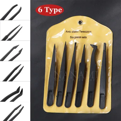 1 / 6 Chiếc Nhíp Sợi Carbon Chống Tĩnh Điện Đồng Hồ Dụng Cụ Sửa Chữa Đồng Hồ Nhíp Nhựa Màu Đen Dụng Cụ Tông Đơ Đồng Hồ Cho Đồng Hồ Phụ Kiện Đồng Hồ