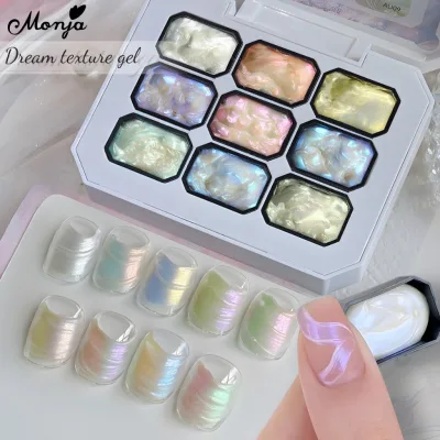 Monja 9 Màu / Lưới Móng Tay Nghệ Thuật Họa Tiết Giấc Mơ Gel Aurora Dream Fairy Gel Sơn Móng Tay 3D Mô Hình Kết Cấu Gel Có Thể Chà Móng Tay Ngâm Gel UV DIY Dụng Cụ Làm Móng Tay