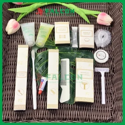 Combo Đồ Tiêu Hao, 100 Bộ Amenities Gồm 8 Món Đóng Hộp Giấy Kraft Cao Cấp, Chất Lượng Cho Khách Sạn, Nhà Nghỉ