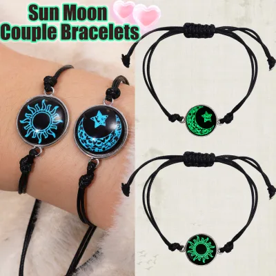 1 Cặp Vòng Tay Phù Hợp Với Dây Rút Có Thể Điều Chỉnh, Mặt Trăng Mặt Trời Cặp Đôi Trang Sức Cho Nam Nữ, Hợp Kim Chất Liệu PU Quà Tặng Kỷ Niệm