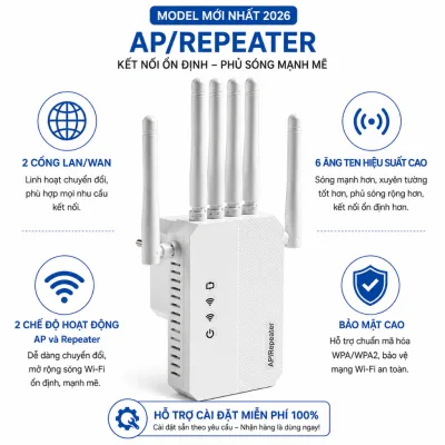 Bộ kích sóng Wifi Repeater EXT350 6 râu tốc độ cao, mở rộng tầm phát sóng, cải thiện tốc độ mạng