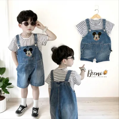 Be267 Beemo Jean Overalls and T-Shirt Set, Korean Style Clothes for Boys
