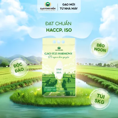 Gạo ST25 Harmony Vinh Hiển 5KG - Dẻo mềm, thơm ngon, cao cấp - Vị ngon hòa quyện - Gạo nấu cho bé, gạo cho bé ăn dặm