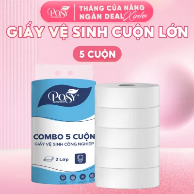COMBO 5 CUỘN GIẤY VỆ SINH CÔNG NGHIỆP POSY 700G 1 CUỘN 2 LỚP MỀM MỊN, THẤM HÚT, DỄ TAN TRONG NƯỚC