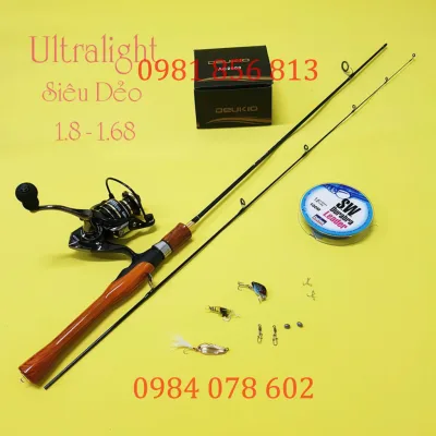 Bộ cần câu máy Lure UL Ultralight đọt đặc siêu dẻo + máy câu cá kim loại + phụ kiện uy tín chất lượng