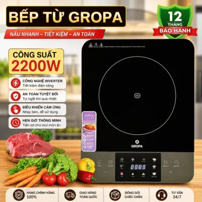 Bếp từ Gropa G2-609 chính hãng, bếp điện từ công suất lớn 2200W với 10 chế độ nấu đa dạng, sôi nhanh