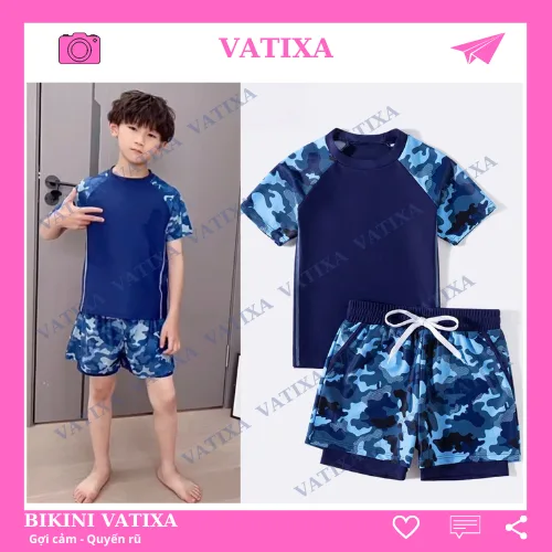 Đồ bơi bé trai quần 2 lớp chất thun lạnh co giãn thoải mái cho bé từ 10-40kg VATIXA BT02