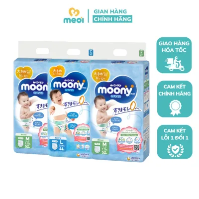 Bỉm dán, quần Moony xanh hàng nhập khẩu chính hãng, tem phụ unicharm cho bé