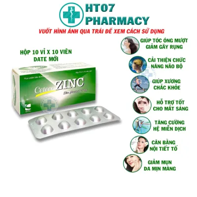 Kích mọc tóc, Thực phẩm chức năng, Kẽm cho bé, kẽm Zinc gluconate 70mg (Set 10 vỉ x 10 viên)