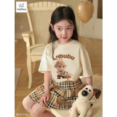 Set áo váy Labubu hot hit, áo thun cotton phối chân váy kèm quần sang xịn cho bé 2-12T - Bigbaby shop