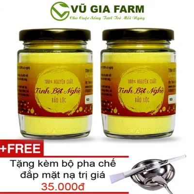 Combo of 2 Pure Turmeric Powders from Vu Gia (100G/Jar) + Free Stainless Steel Mask Set - Apply Skin Care Mask, Skin Regeneration, Exfoliation, Remove Hidden Acne - Has Been Medically Tested