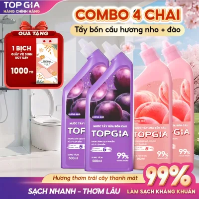 Combo 4 chai 500ml nước tẩy bồn cầu Tặng 1 bịch giấy vệ sinh, TOPGIA hương thơm dịu nhẹ, khử mùi hôi