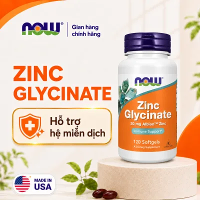 Viên kẽm hữu cơ Zinc Glycinate 30mg Now (120 viên) giảm mụn, giảm rụng tóc, tăng đề kháng