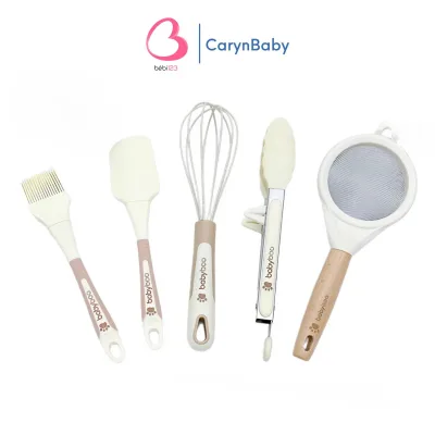 Bộ Rây Chế Biến Babyboo 5 Chi Tiết gồm rây cháo cán gỗ, đánh bột, phới, chổi, kẹp gắp tiện lợi cho mẹ và bé CarynLAZADA