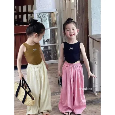 Sét áo sát nách crotop kèm quần đũi xuông ống rộng cho bé diện hè , đi chơi , đi học