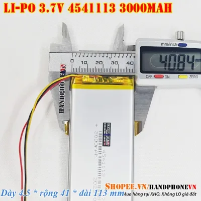 Pin Li-Po 3.7V 3000mAh 4541113 (Li-Polymer) cho Bàn Phím Cơ, Loa Bluetooth, Thiết Bị Y Tế. Pin dày 4mm