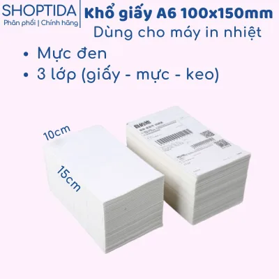 A24 Giấy in nhiệt Shoptida A6 - 1000 Tờ tiêu tiêu dùng in đơn hàng, tem, mã vạch, phiếu gửi hàng, decal, dán, phục vụ má