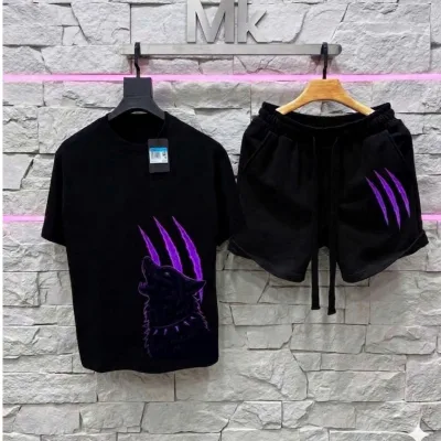 Bộ Cộc Nam Nữ Vuốt Sói Vương Violet Mùa Hè Basic in Ngực Hình 3D 2026 Siêu Chất - Sét Bộ Cộc Nam nữ
