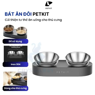 Bát ăn cho chó mèo thú cưng Petkit Nghiêng Góc 15° – Inox 304 & nhựa ABS cao cấp, bát kép tháo rời dễ vệ sinh