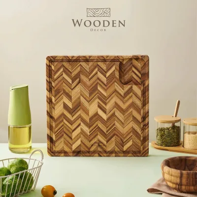 High-Quality, Durable, Luxurious, Food-Safe, Square-Shaped Teak Wood Cutting Board, Wooden Decor- the Easy