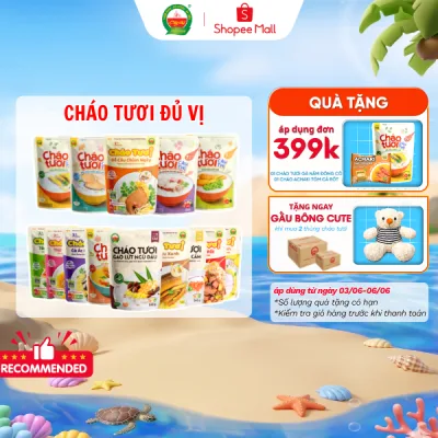 15 Vị Cháo Tươi Cây Thị - Bào Ngư, Gà Ác, Cá hồi, Cá Lóc, Tôm, Ếch, Lươn, Bò, Heo, Hải Sản, Cá Chẽm, Gà Nấm, Rau Củ