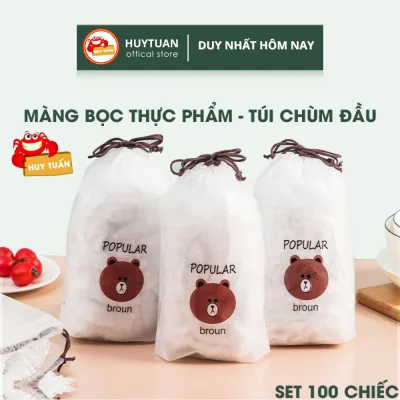 Màng bọc thực phẩm co giãn siêu dai có chun kèm túi gấu - Mũ chùm đầu dùng 1 lần tiện lợi (TNL100)