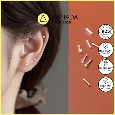 Bông Tai Bạc Nguyên Chất 999 Hanada Giữ Lỗ Đính Đá Đầu Bi Bông Nụ KHÔNG ĐEO CHUÔI Nam Nữ 1032 C10