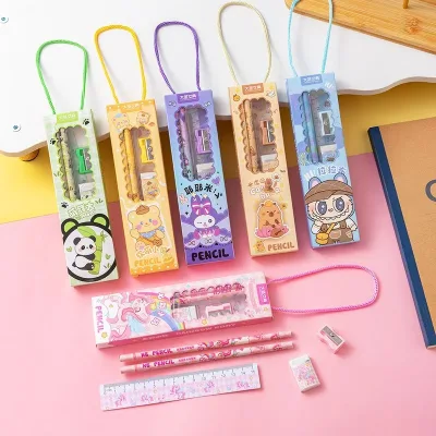 Sét 5 Món Bộ Dụng Cụ Học Sinh Có Quai Xách Tiệ Lợi,Bộ đồ dùng học tập (2 Chì+Thước+Tẩy+Gọt Bút Chì)