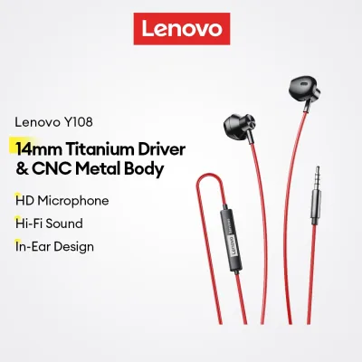 Tai nghe có dây Lenovo Y108 và Y108 Pro và tai nghe nhét tai với trình điều khiển titan 14mm và thân kim loại CNC cộng với micrô HD