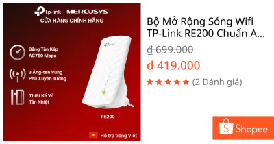 Bộ Mở Rộng Sóng Wifi TP-Link RE200 Chuẩn AC 750Mbps - Hàng Chính Hãng