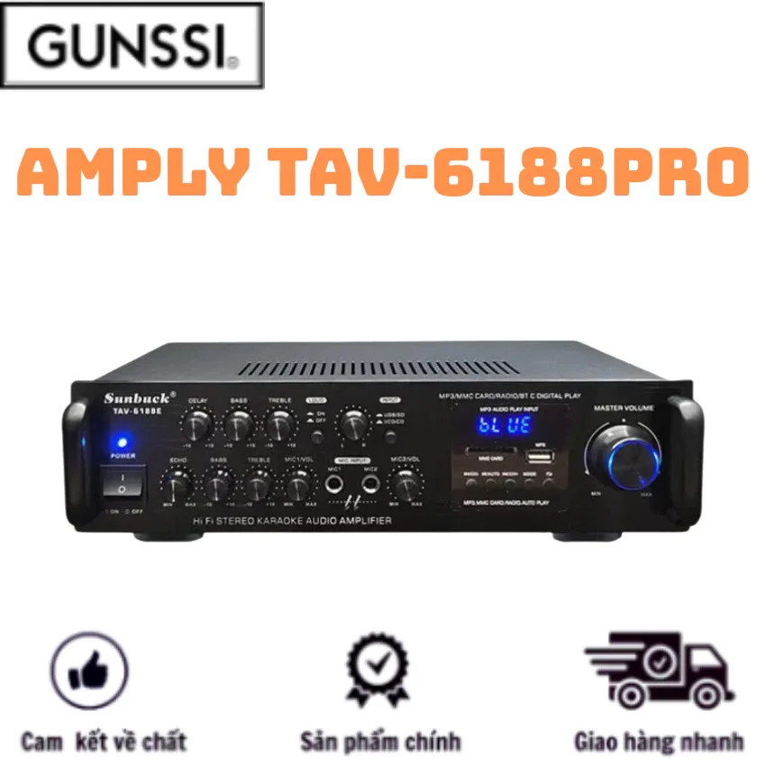 Amply Nghe Nhạc, Amply Giá Rẻ, Amply công suất lớn SUNBUCK 6188PRO đánh siêu đỉnh, công suất cực lớn, kết nối bluetooth, âm thanh siêu đỉnh. Giá cực rẻ, bảo hành 12 tháng
